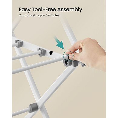Compact Folding Drying Rack with 12 Rods for Bathroom or Laundry Room - Pearl White