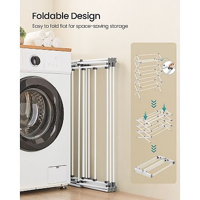 Compact Folding Drying Rack with 12 Rods for Bathroom or Laundry Room - Pearl White