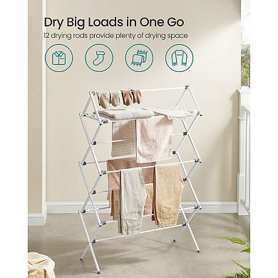 Compact Folding Drying Rack with 12 Rods for Bathroom or Laundry Room - Pearl White