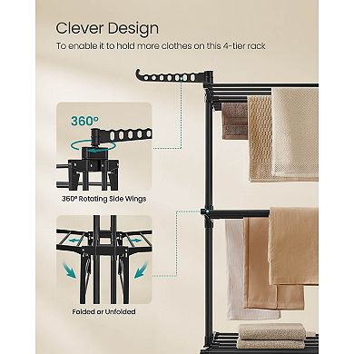 4-Tier Drying Rack with Rotating Wings for Indoor or Outdoor Laundry Use - Ink Black