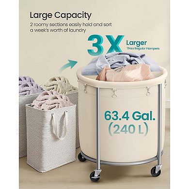 63.4-Gallon Laundry Cart on Casters, 2 Compartments and Rust-Resistant Steel Frame
