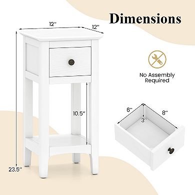 Gymax Nightstand 3-Tier Bedside Table w/ Open Storage Shelf & Narrow Side Table