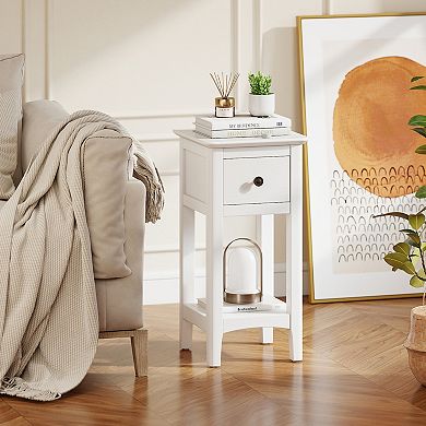 Gymax Nightstand 3-Tier Bedside Table w/ Open Storage Shelf & Narrow Side Table