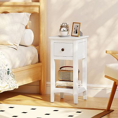 Gymax Nightstand 3-Tier Bedside Table w/ Open Storage Shelf & Narrow Side Table