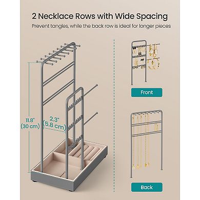 Multi-Level Jewelry Stand for Dresser or Vanity with Necklace Hooks and Earring Holder