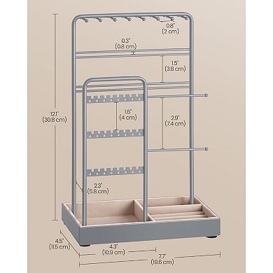 Multi-Level Jewelry Stand for Dresser or Vanity with Necklace Hooks and Earring Holder