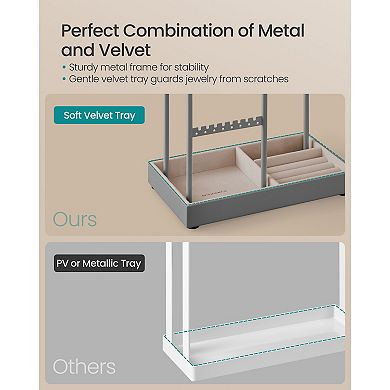 Multi-Level Jewelry Stand for Dresser or Vanity with Necklace Hooks and Earring Holder