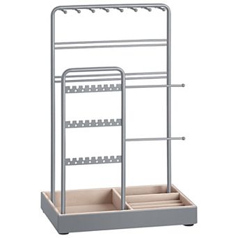 Multi-Level Jewelry Stand for Dresser or Vanity with Necklace Hooks and Earring Holder