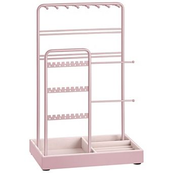 Multi-Level Jewelry Stand for Dresser or Vanity with Necklace Hooks and Earring Holder