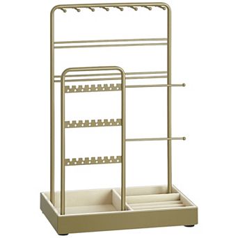 Multi-Level Jewelry Stand for Dresser or Vanity with Necklace Hooks and Earring Holder