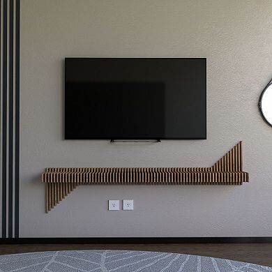 Parametric Floating Shelf TV Unit Modern Geometric Wooden Wall Decor, 3D Wavy Gaming Room Shelf