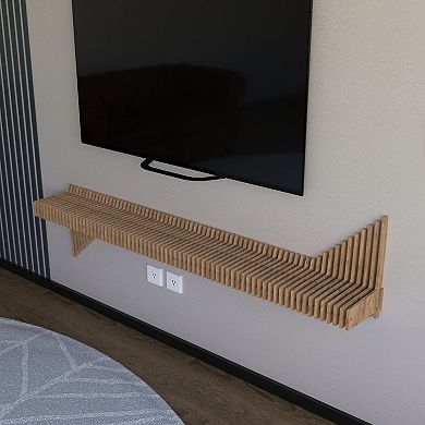 Parametric Floating Shelf TV Unit Modern Geometric Wooden Wall Decor, 3D Wavy Gaming Room Shelf