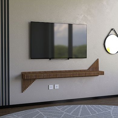 Parametric Floating Shelf TV Unit Modern Geometric Wooden Wall Decor, 3D Wavy Gaming Room Shelf