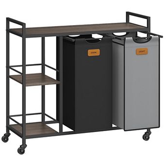 Laundry Cart with 2 Baskets, 4 Wheels and Adjustable Feet for Easy Storage