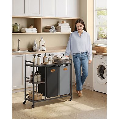 Laundry Cart with 2 Baskets, 4 Wheels and Adjustable Feet for Easy Storage