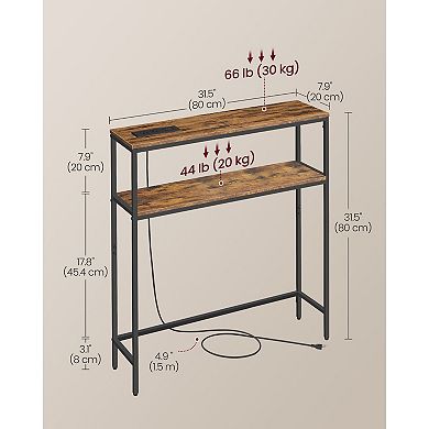 Slim Console Table with Built-In Outlets for Entryway, Hallway, or Behind Sofa with Two Shelves