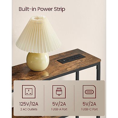 Slim Console Table with Built-In Outlets for Entryway, Hallway, or Behind Sofa with Two Shelves