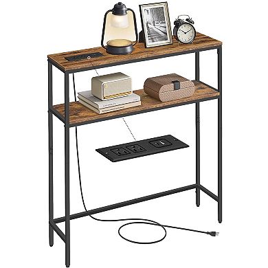 Slim Console Table with Built-In Outlets for Entryway, Hallway, or Behind Sofa with Two Shelves