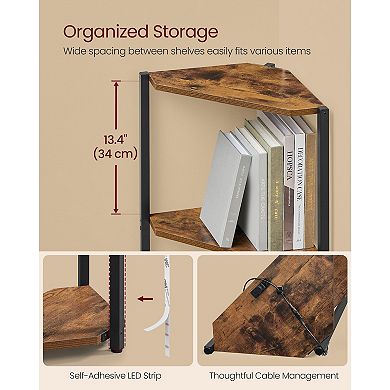 LED Corner Shelf for Living Room or Bedroom with Remote-Control Light Settings - Rustic Brown