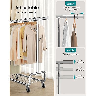 Adjustable Steel Garment Rack with Locking Casters for Bedroom or Laundry Room