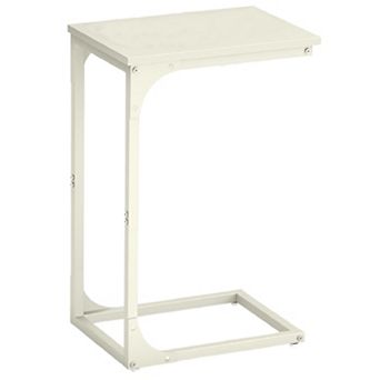 Small C-Shaped End Table, Multi-Use for Laptop, Dining, or Bedside, Cream White