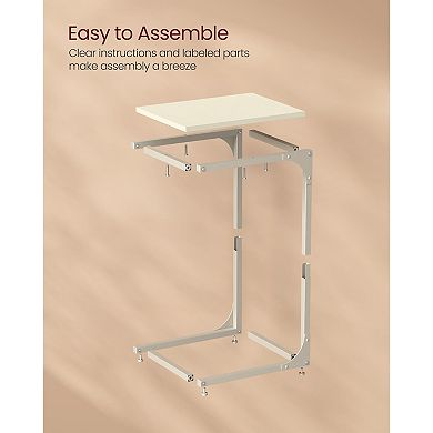 Small C-Shaped End Table, Multi-Use for Laptop, Dining, or Bedside, Cream White