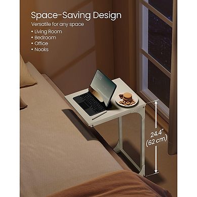 Small C-Shaped End Table, Multi-Use for Laptop, Dining, or Bedside, Cream White