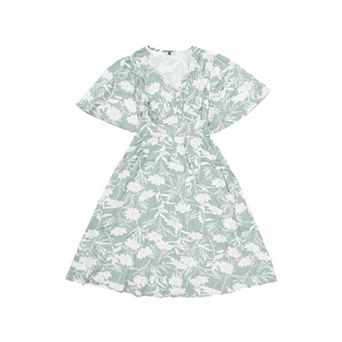 Floral Midi Dress for Women's Casual Summer Ruffle Sleeve V Neck A Line Beach Vacation Boho Dresses