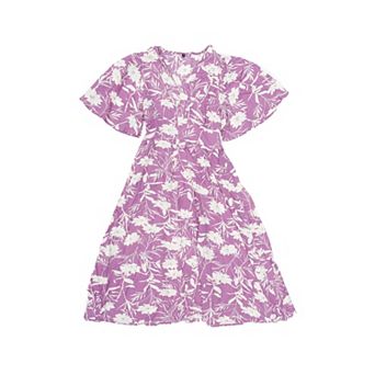 Floral Midi Dress for Women's Casual Summer Ruffle Sleeve V Neck A Line Beach Vacation Boho Dresses