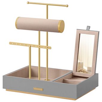 Tiered Jewelry Stand with Mirror for Dresser or Vanity with Necklace and Earring Storage