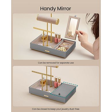 Tiered Jewelry Stand with Mirror for Dresser or Vanity with Necklace and Earring Storage