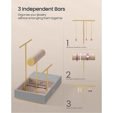 Tiered Jewelry Stand with Mirror for Dresser or Vanity with Necklace and Earring Storage