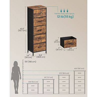 5-Drawer Chest with Wide Top Surface, Steel Frame and Easy Assembly Rustic Brown