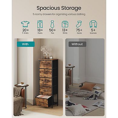 5-Drawer Chest with Wide Top Surface, Steel Frame and Easy Assembly Rustic Brown