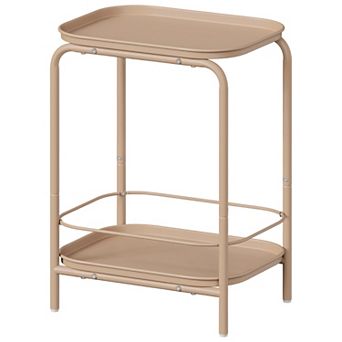 Small End Table with Tray Guard Rails, 2-Shelf Side Table for Bedroom or Bathroom