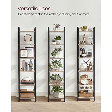 Freestanding 6-Tier Storage Shelf, Steel Frame with Particleboard for Bathroom or Entryway