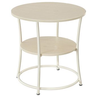 Steel Frame Round End Table with Shelf - Easy Setup for Living Room or Bedroom