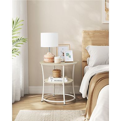 Steel Frame Round End Table with Shelf - Easy Setup for Living Room or Bedroom
