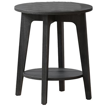Charcoal Grey Round End Table with Lower Shelf, 2 tier Quick Assembly for Living Room Use