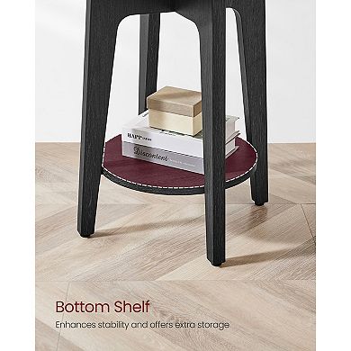 Charcoal Grey Round End Table with Lower Shelf, 2-Tier, Quick Assembly for Living Room Use