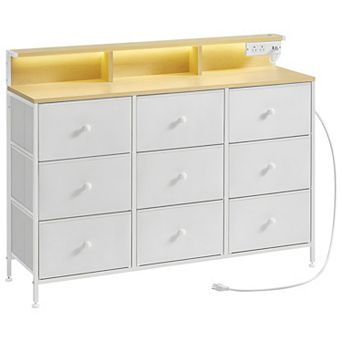 9-Drawer Storage Dresser with LED Touch Lights, USB Ports and AC Outlets Cloud White
