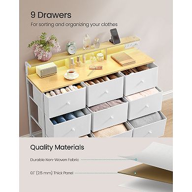 9-Drawer Storage Dresser with LED Touch Lights, USB Ports and AC Outlets Cloud White