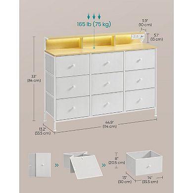 9-Drawer Storage Dresser with LED Touch Lights, USB Ports and AC Outlets Cloud White