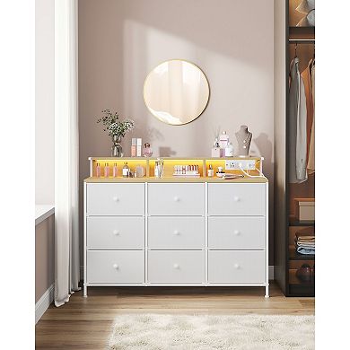 9-Drawer Storage Dresser with LED Touch Lights, USB Ports and AC Outlets Cloud White