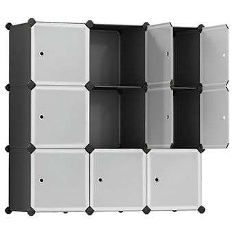 Customizable Storage Organizer, Modular Design with 9 Cubes, Black and White