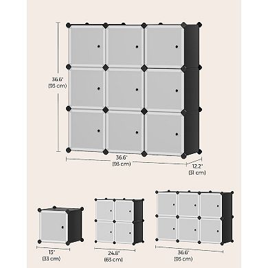 Customizable Storage Organizer, Modular Design with 9 Cubes, Black and White