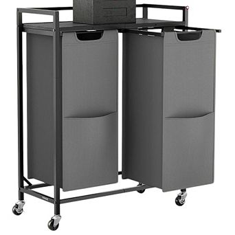 Rolling Laundry Hamper with Top Shelf and Bags, Oxford Fabric Sorter