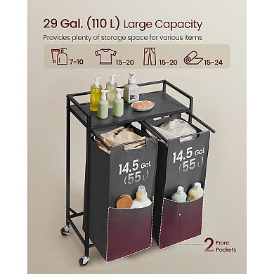 Rolling Laundry Hamper with Top Shelf and Bags, Oxford Fabric Sorter