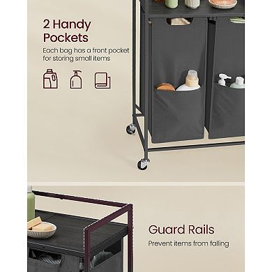 Rolling Laundry Hamper with Top Shelf and Bags, Oxford Fabric Sorter