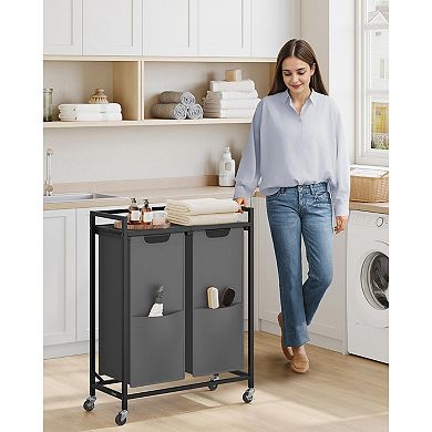 Rolling Laundry Hamper with Top Shelf and Bags, Oxford Fabric Sorter